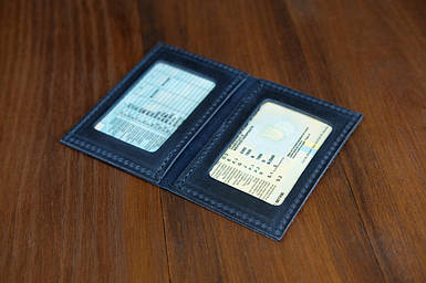 Обкладинка на дві карти з натуральної шкіри колір Синій