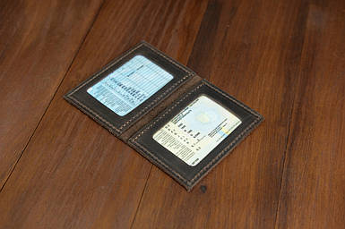 Обкладинка на дві карти з натуральної шкіри колір Шоколад