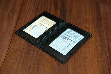 Обкладинка на дві карти з натуральної шкіри колір Чорний