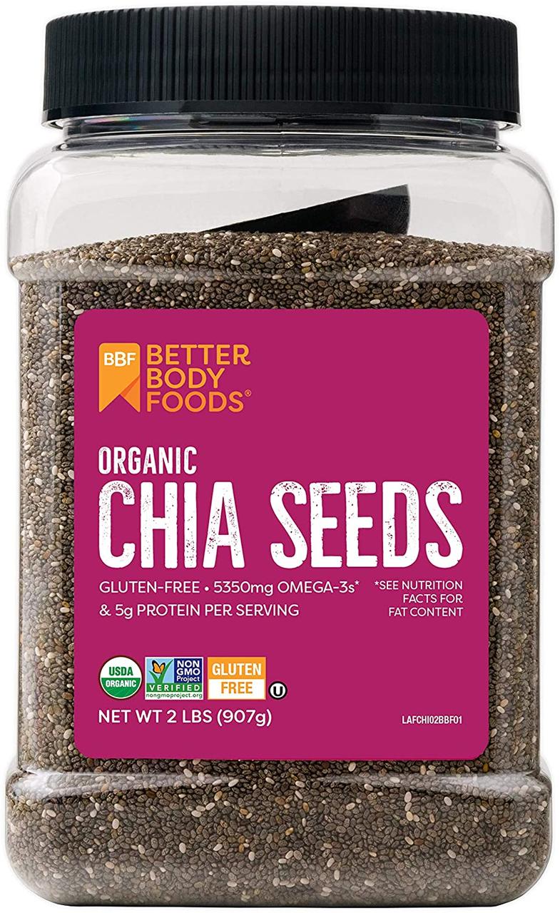 Органічне насіння Чіа з омега-3, без ГМО BetterBody Foods Organic Chia Seeds