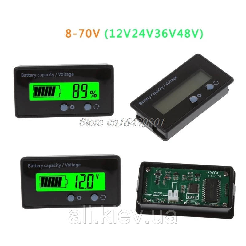 Тестер напруги ємності вольтметр індикатор 8-70 В LCD кислотний літієвий, li-fepo4 акумулятор. Програмований