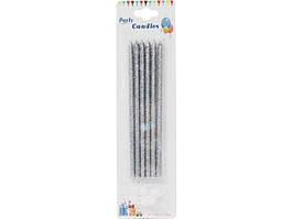 Свічка-олівець / свічки Довгі (6 штук - 14 см.) Чорний / срібло, блискітки
