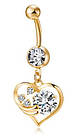 Сережки пірсинг у пупок із підвіскою серце з кристалами, колір — золото, фото 2