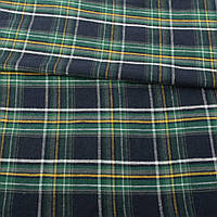 Фланель сорочкова синя темна в зелено-жовто-білу клітинку ш.150