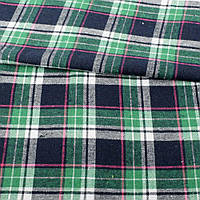 Фланель сорочкова синя темна в зелено-біло-рожеву клітку ш.144