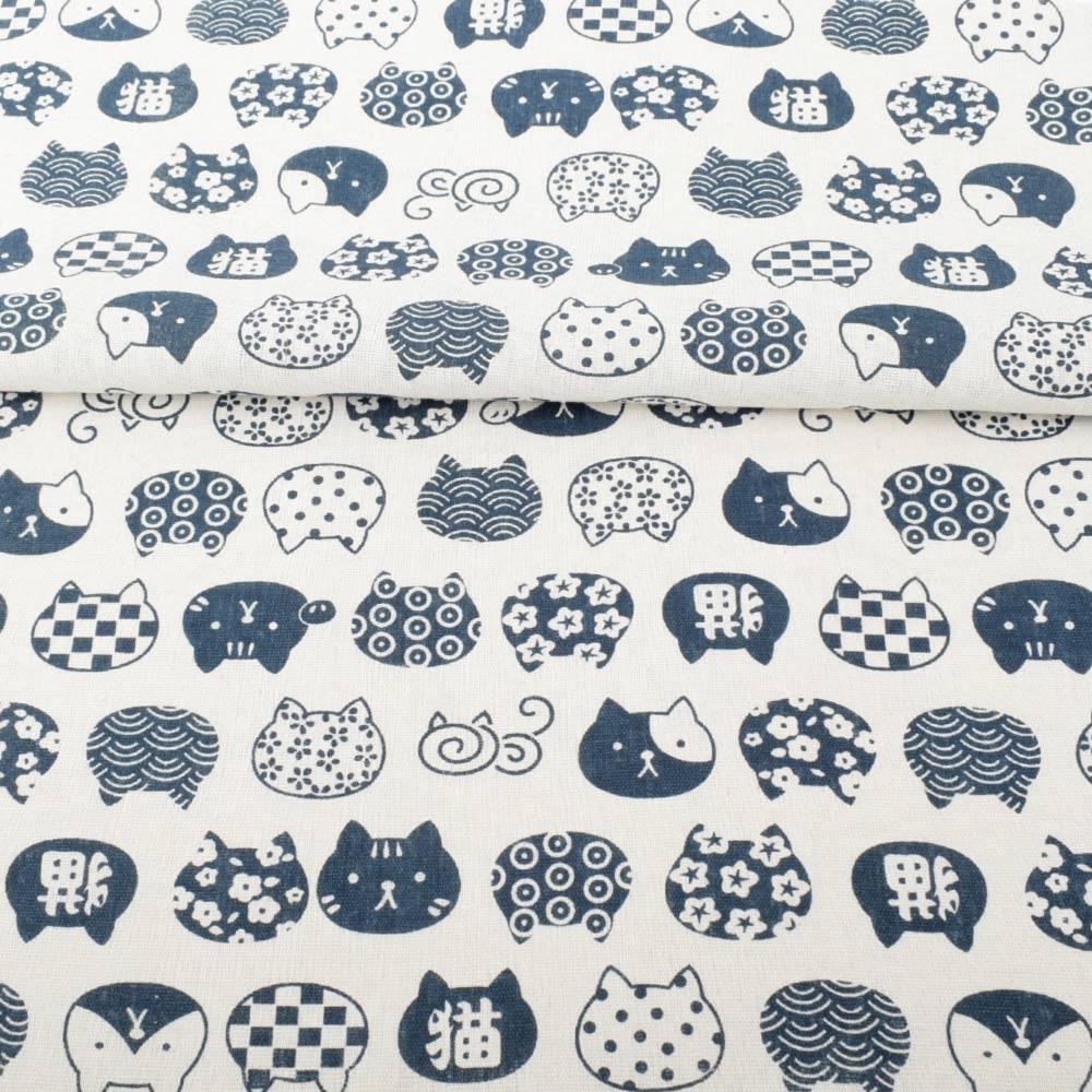 Деко-льон білий, сині графічні кішки, ш.150