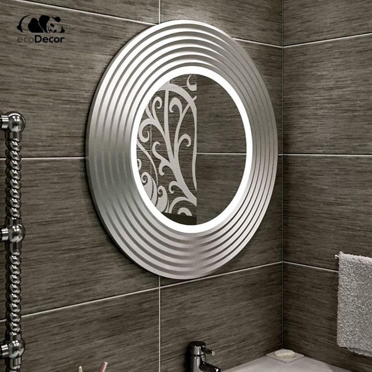 Настінне кругле дзеркало з підсвіткою у ванну в срібній рамі Havana K2