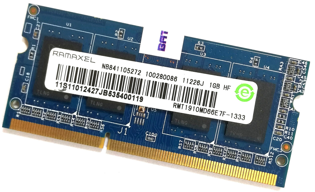 Оперативна пам'ять для ноутбука Ramaxel SODIMM DDR3 1Gb 1333MHz 10600s 1R16 CL9 (RMT1910MD66E7F-1333) Б/В