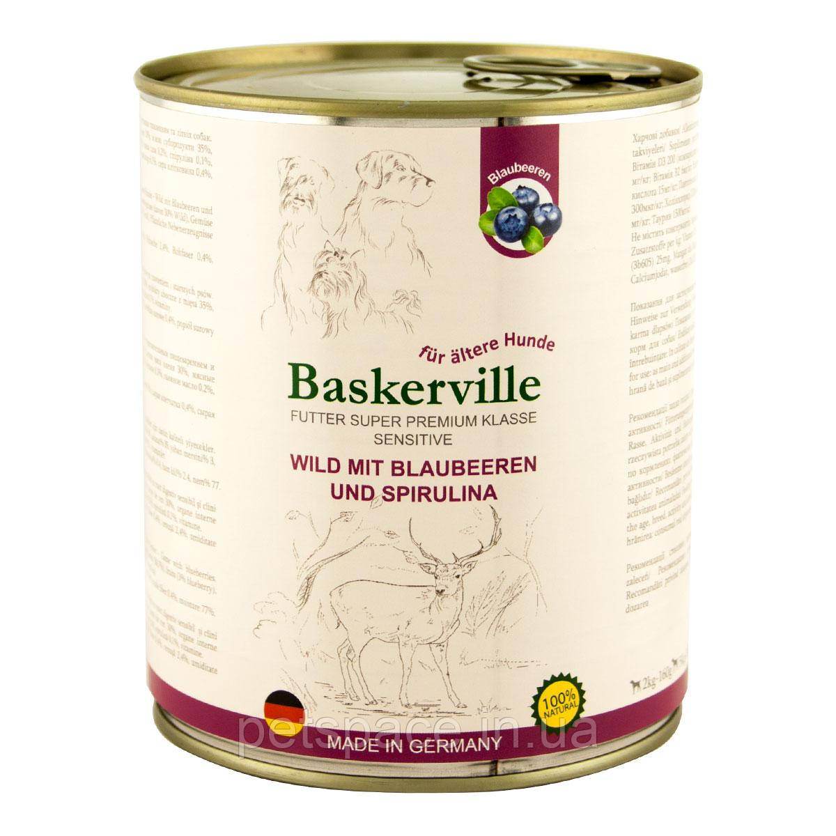 Консервований корм Baskerville Sensitive (Баскервіль оленина з чорницею та спіруліною) 400 г