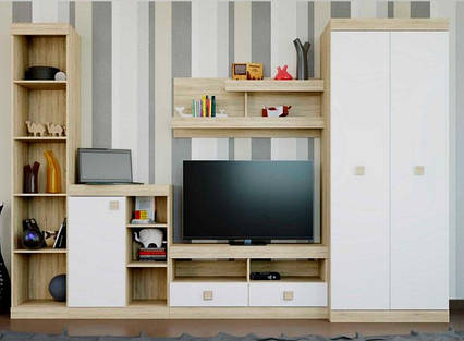 Вітальня Соната 5 венге + білий 300х38х205 см.