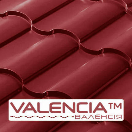 Металочерепиця VALENCIATM ⁇ 0,45 мм ⁇ PE ⁇ RAL 3005 ⁇ Optima Steel ⁇, фото 1