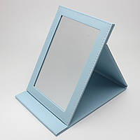 Зеркало настольное косметическое раскладное с подставкой высота 26 см ширина 18 см в голубом цвете эко кожа