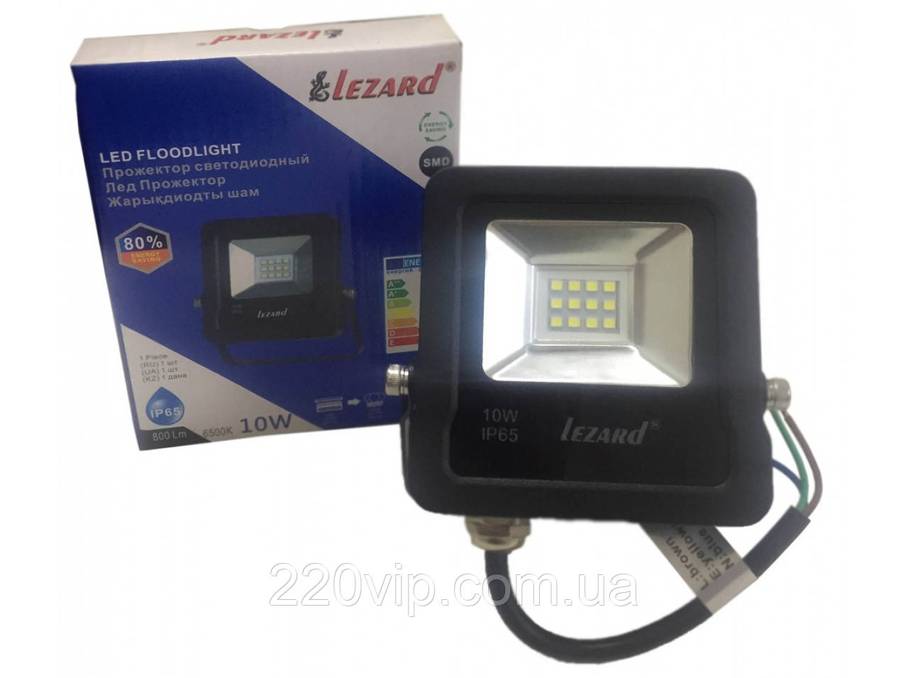 Прожектор 10 Вт 6500K 800Lm IP65 LEZARD, алюмінієвий корпус, світлодіодний, PAL6510 Лезард, світильник вуличний, фото 1