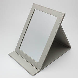 Дзеркало настільне косметичне розкладне з підставкою висота 26 см ширина 18 см у сірому кольорі екошкіра
