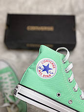 Жіночі текстильні бірюзові м'ятні високі кеди конверси Converse на шнурівці All Star ол стар конверс, фото 4