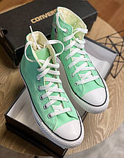 Жіночі текстильні бірюзові м'ятні високі кеди конверси Converse на шнурівці All Star ол стар конверс, фото 5