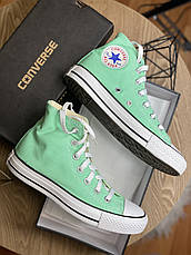 Жіночі текстильні бірюзові м'ятні високі кеди конверси Converse на шнурівці All Star ол стар конверс, фото 6