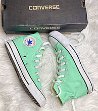 Жіночі текстильні бірюзові м'ятні високі кеди конверси Converse на шнурівці All Star ол стар конверс