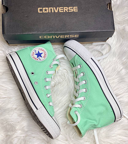 Жіночі текстильні бірюзові м'ятні високі кеди конверси Converse на шнурівці All Star ол стар конверс, фото 1
