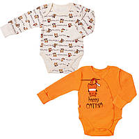 Боді (поліомбінезон) для хлопчика дитяче GABBI BD-01 Звірюшки (2 шт). Помаранчевий на ріст 56 (11527)