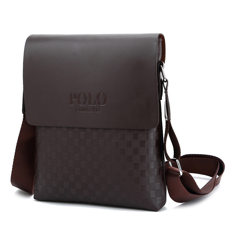 Стильна чоловіча сумка Polo крос-боді, м'яка екошкіра, коричнева, фото 1