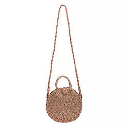 Жіноча кругла плетена сумка з золотими вплетениями