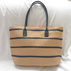 Жіноча сумка плетений пляжна містка в смужку з ручкою зі штучної шкіри