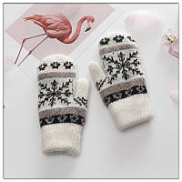 Жіночі зимові рукавиці з малюнком бежеві