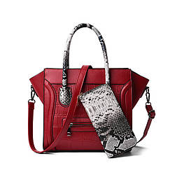 Жіноча сумочка і гаманець екокожа набір 2 в 1, бордовий