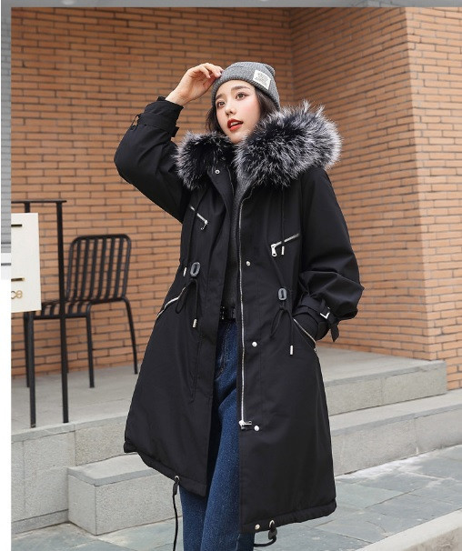 Жіноча парку з капюшоном і підкладкою із штучного хутра, чорна, фото 1