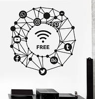 Текстовая наклейка на стену Wi-fi free (виниловый стикер wifi, наклейки значки интернет, социальные сети)