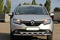 Защита переднего бампера (ус двойной SHARK) Renault Sandero (Stepway) 2012+