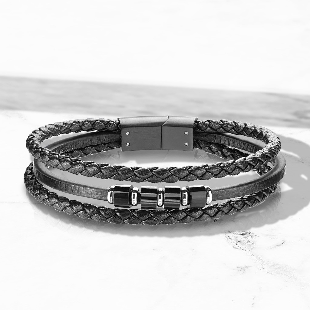 Чоловічий Браслет з шкіри і стали Spikes SLQ-1012, р. 19, 21.5 см