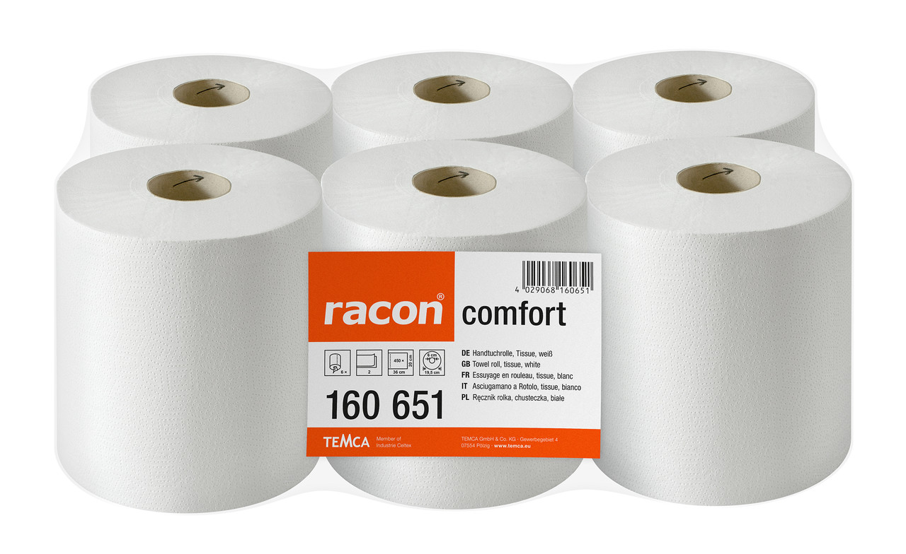 Рушники паперові в рулоні TEMCA Racon Comfort 2-х слойні, 20х36см, 450 аркушів 162м