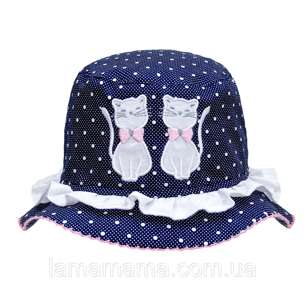 Літня бавовняна панама на зав'язках для дівчаток Кішечки синій David's Star, фото 1