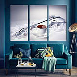 Модульна картина IDEAPRINT "Біла скрипка і чашка кави". Натюрморт в білих тонах, фото 2