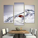 Модульна картина IDEAPRINT "Біла скрипка і чашка кави". Натюрморт в білих тонах, фото 3