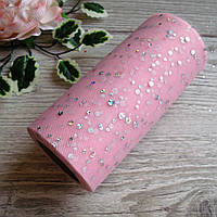 Фатин ніжно рожевий із паєткою хамелеон (горошком), на метраж ширина 14 см