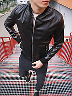 Бомбер чорний шкіряний чоловічий | Шкіряна куртка RM 11229