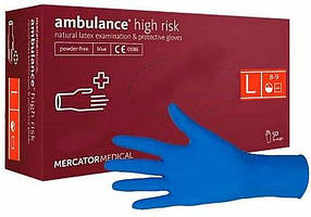 Рукавички латексні Mercator Medical Ambulance High Risk розмір L (сині) 50 шт.
