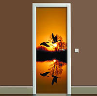 65x200 см Самоклейка дверна, декоративні наклейки на двері, самоклейна плівка водостійка, декор-наклейки Журавлі