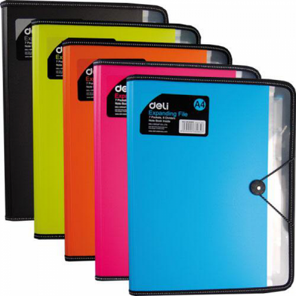 Папка-портфель Deli 38965W микс А4, 7 отделений, блокнот, на резинке, фото 1