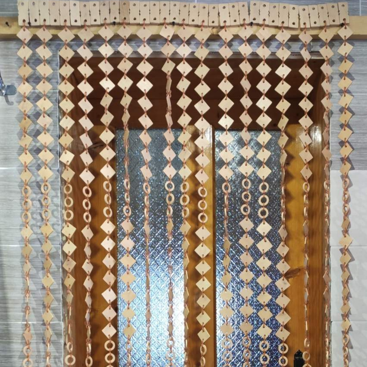 Дерев'яні штори на двері "Ромби+Кільця", світлі, фото 1