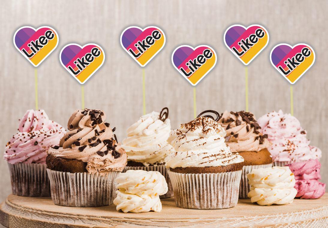 Набір середні топпери в кекси (6 см) 6шт./уп. Вирубка (Картон) "Лайки / Лайк / /Like" серця / сердечка -