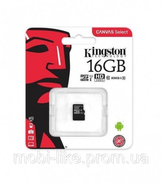 Micro SD 16Gb [Kingston] Canvas Select 80Mb/s (без адаптера)