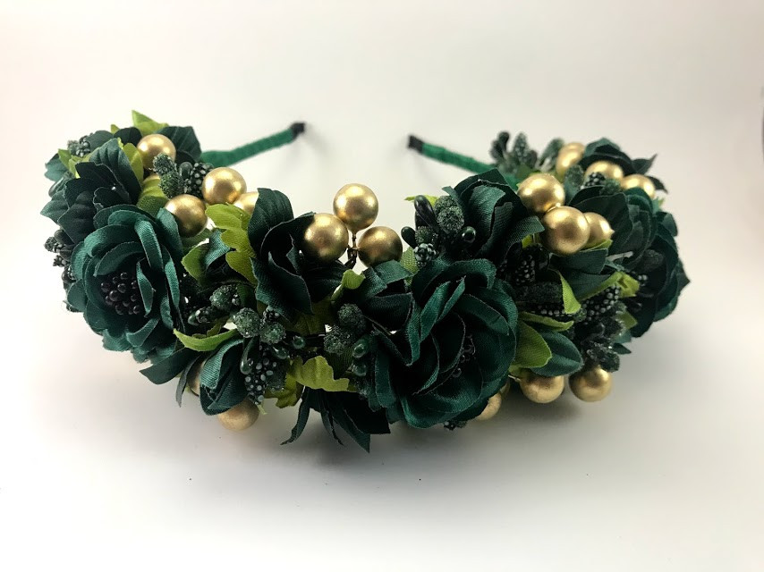 Віночок на голову з зеленими квітами, фото 1