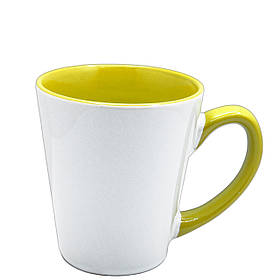 Чашка для сублімації кольорова всередині та ручка Latte 350 мл (жовтий)