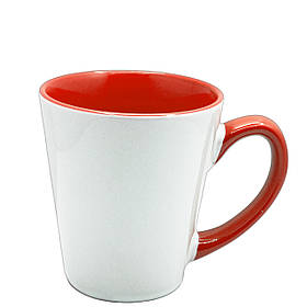 Чашка для сублімації кольорова всередині та ручка Latte 350 мл (червоний)