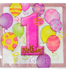 Серветки святкові "1 рік дівчинка", 15 шт., Розмір - 33х33 см, Україна