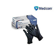 Рукавички медичні нітрилові SafeTouch, розмір "М", ЩІЛЬНІ, чорні уп/50 пар MEDICOM (Малайзія)